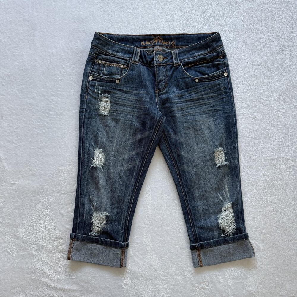 Almost Famous Blue Distressed Capri Jeans Juniors Size 9